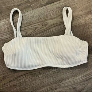 Bandeau style bathing suit top.